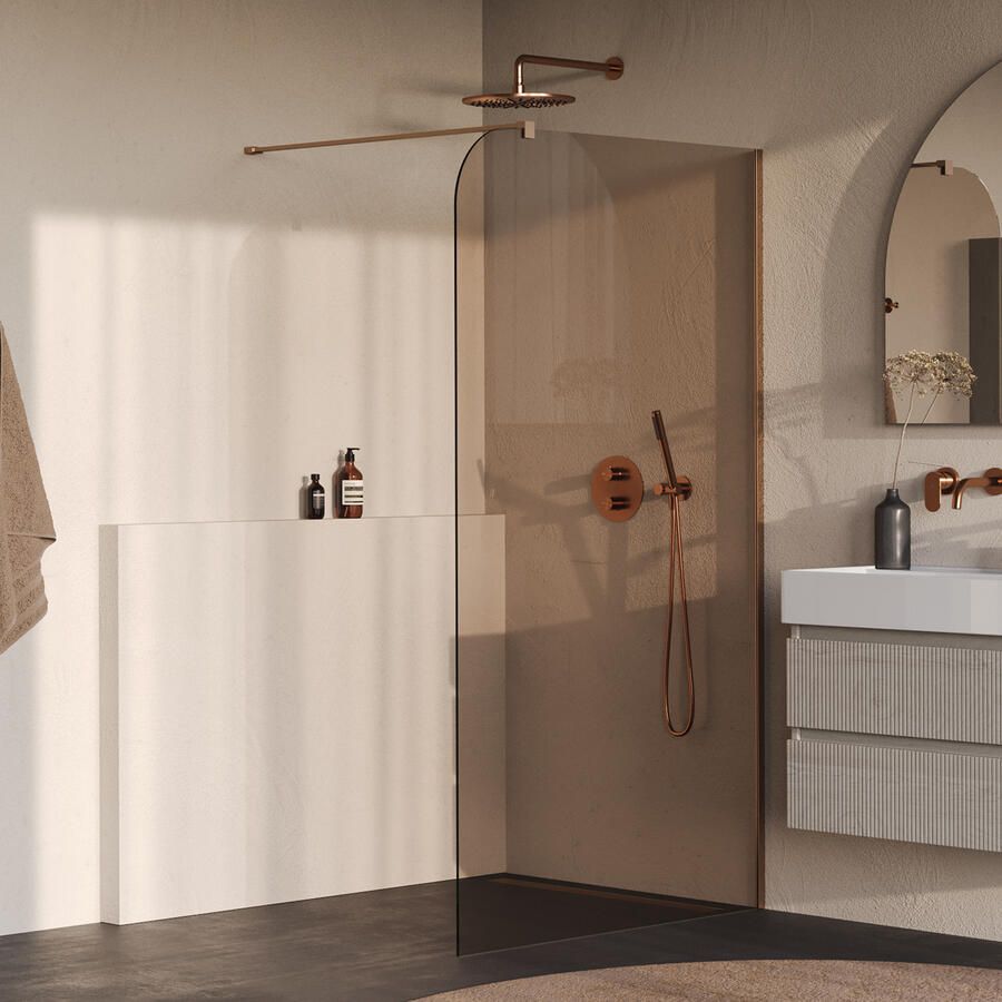 Brauer Orion inloopdouche brons glas 120x200 incl. glascoating Geborsteld Koper PVD
