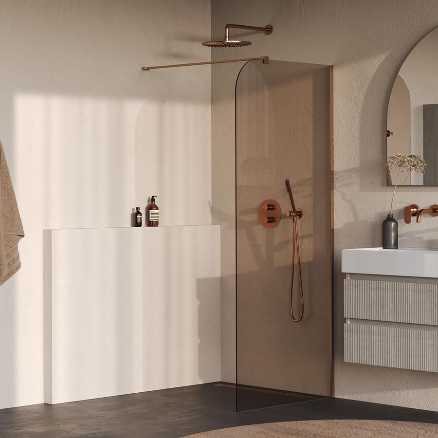 Brauer Orion inloopdouche brons glas 100x200 incl. glascoating Geborsteld Koper PVD