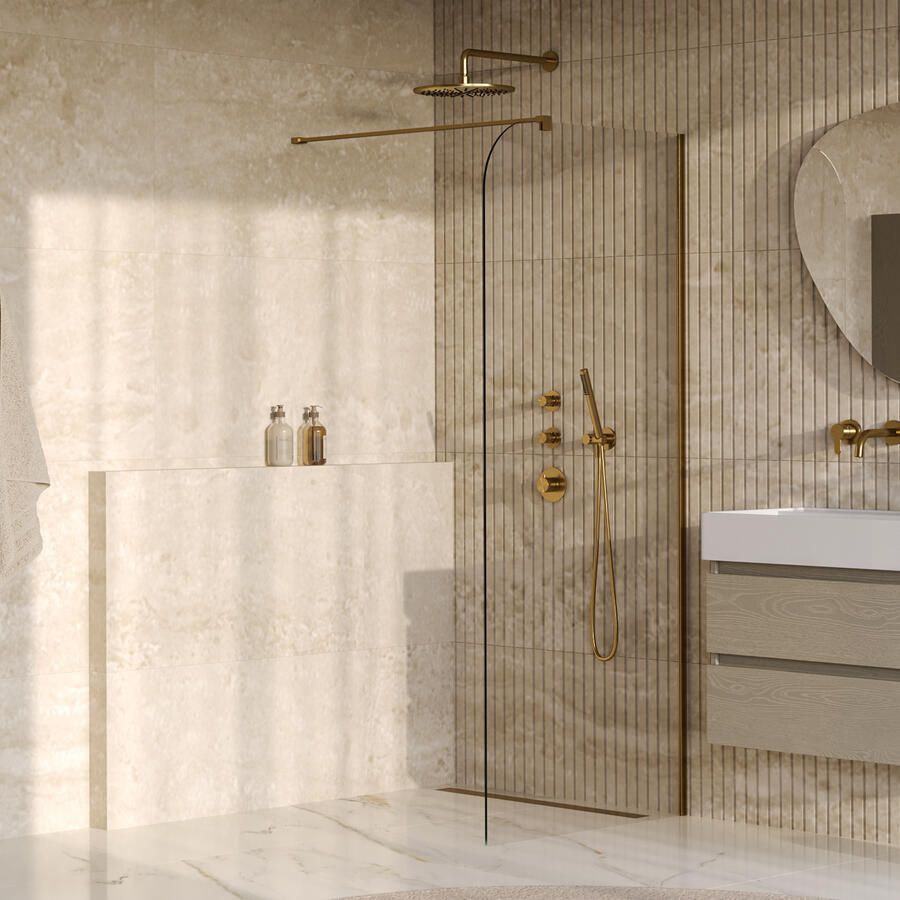 Brauer Orion inloopdouche helder glas 100x200 incl. glascoating Geborsteld Goud PVD