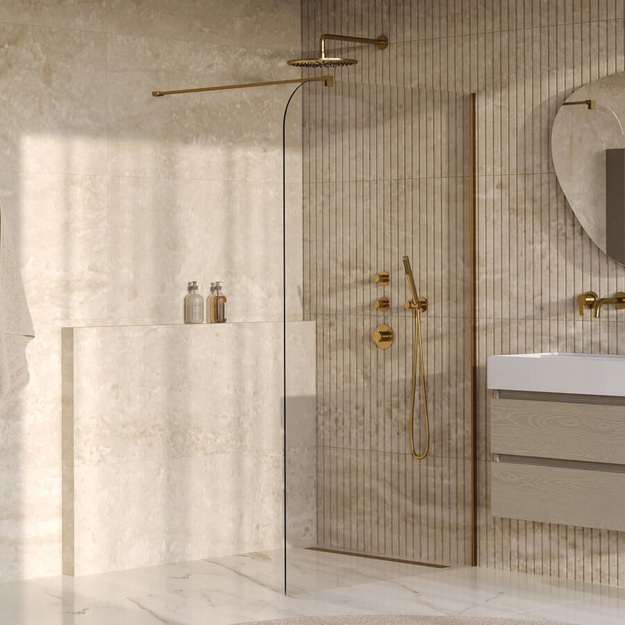 Brauer Orion inloopdouche helder glas 120x200 incl. glascoating Geborsteld Goud PVD