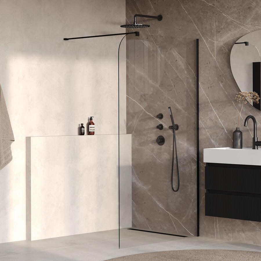 Brauer Orion inloopdouche helder glas 120x200 incl. glascoating Mat Zwart
