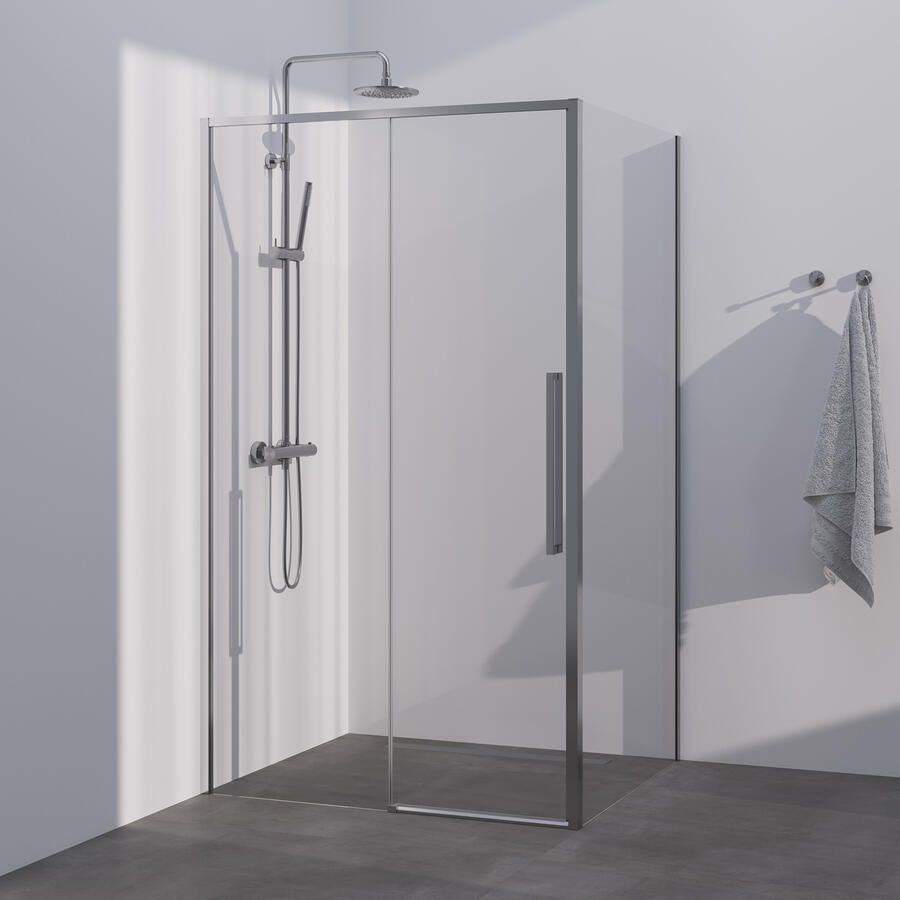 Brauer Season douchecabine model B met schuifdeur helder glas 120x100x200 omkeerbaar incl. glascoating Season-RVS-kleurig