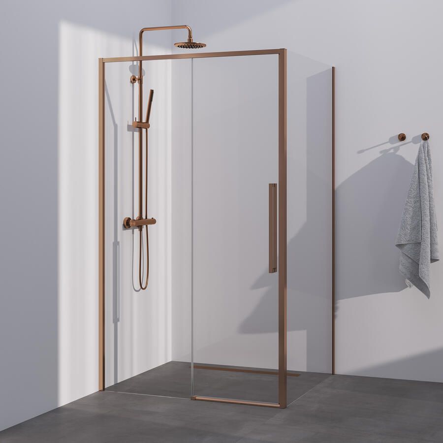 Brauer Season douchecabine model B met schuifdeur helder glas 100x100x200 omkeerbaar incl. glascoating Season-Koper