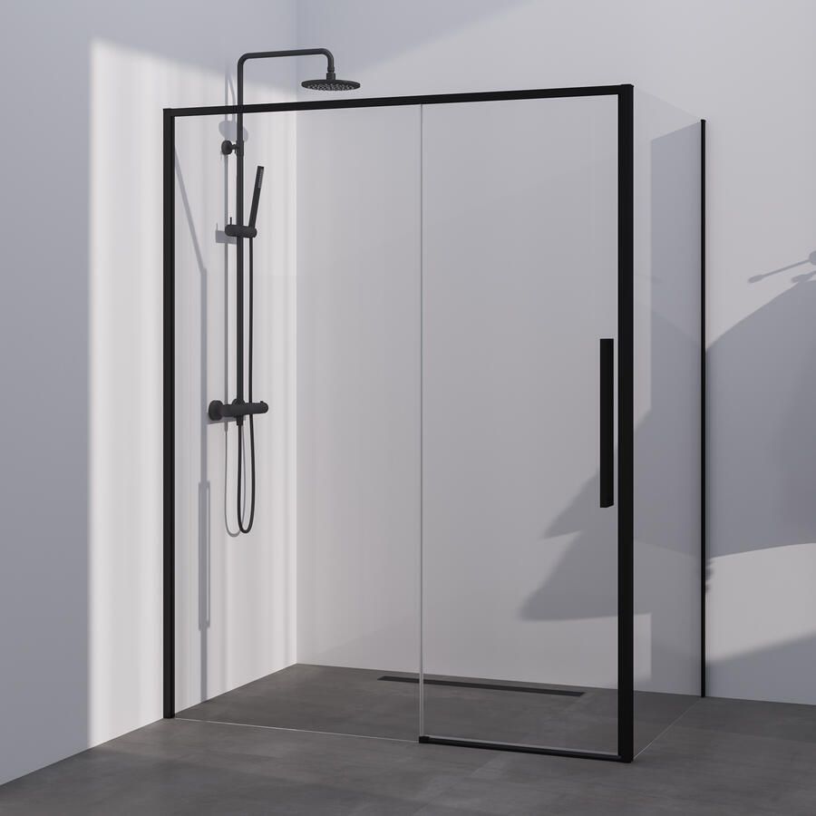 Brauer Season douchecabine model B met schuifdeur helder glas 140x90x200 omkeerbaar incl. glascoating Season-Mat Zwart