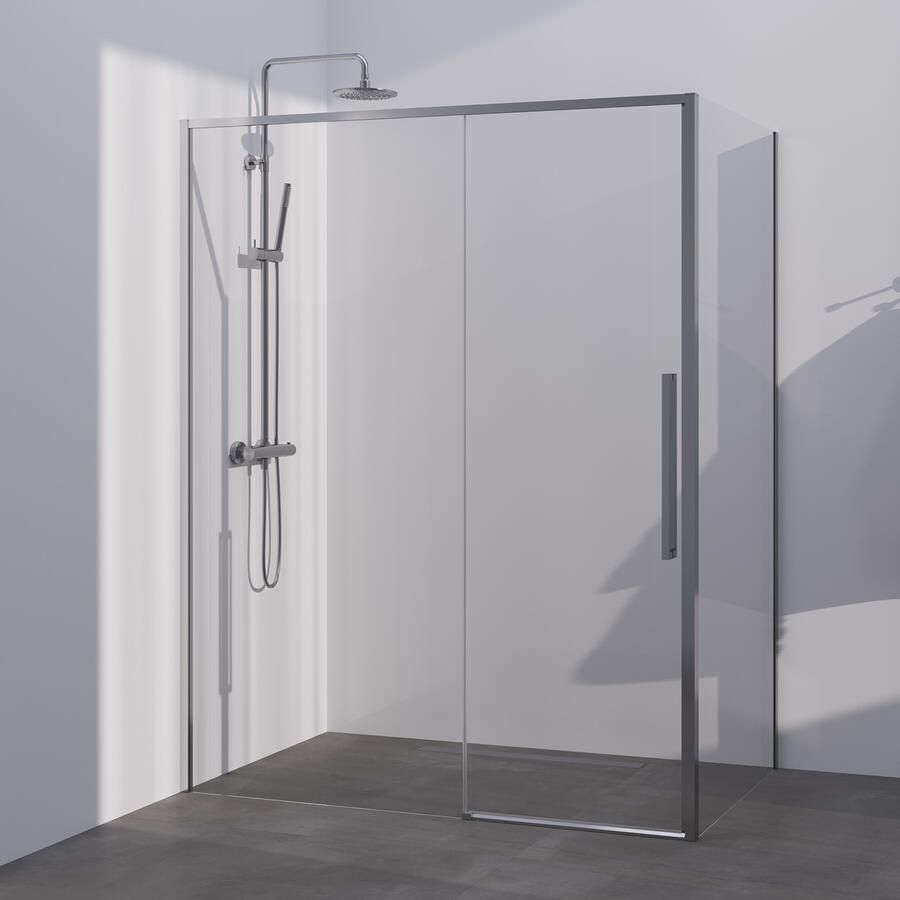 Brauer Season douchecabine model B met schuifdeur helder glas 160x90x200 omkeerbaar incl. glascoating Season-RVS-kleurig