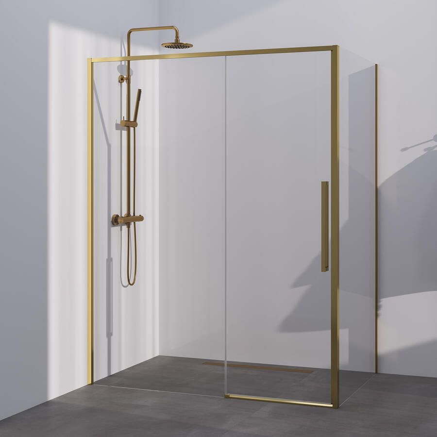 Brauer Season douchecabine model B met schuifdeur helder glas 160x90x200 omkeerbaar incl. glascoating Season-Goud