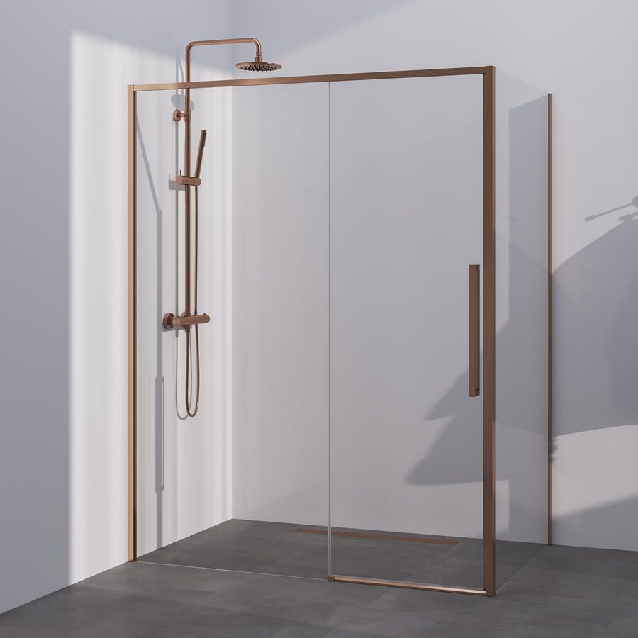 Brauer Season douchecabine model B met schuifdeur helder glas 160x80x200 omkeerbaar incl. glascoating Season-Koper