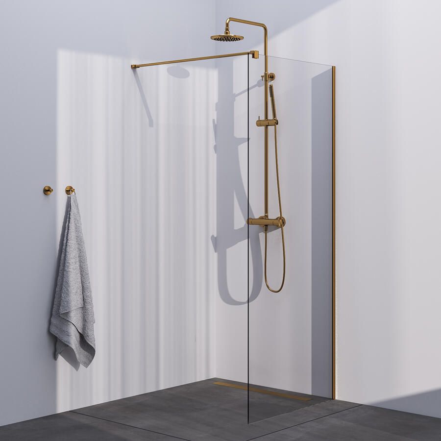 Brauer Season inloopdouche model C helder glas 140x200 incl. glascoating goud geborsteld