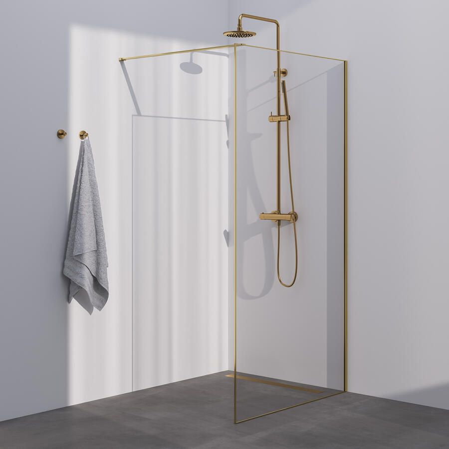 Brauer Inloopdouche Frame Set 1 Helder Glas 120x200 Met Muurprofiel En Lijst Rondom Goud Geborsteld