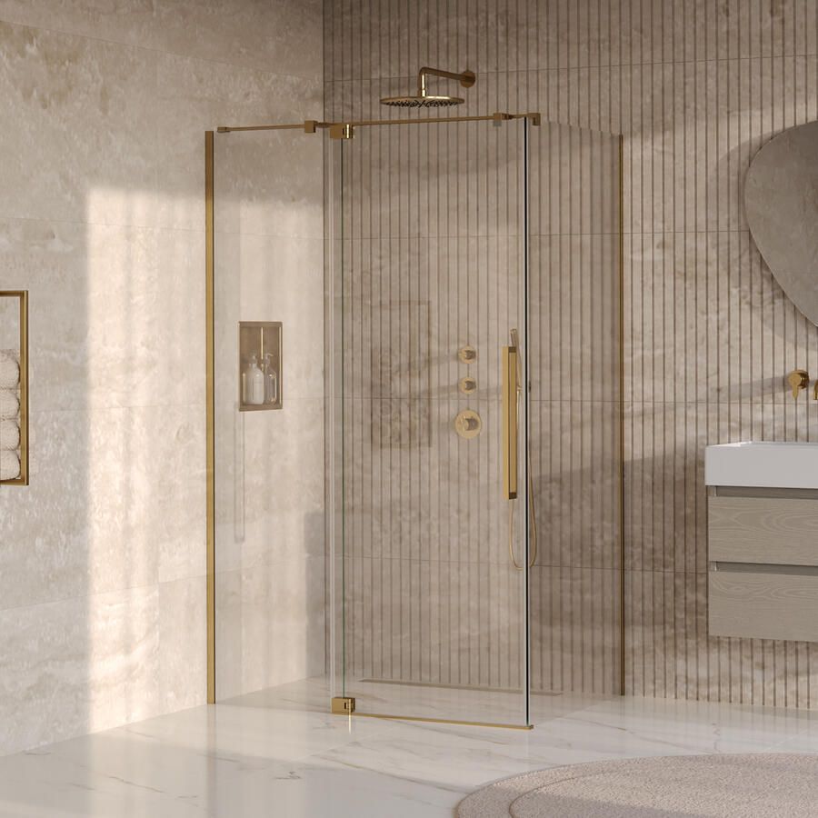 Brauer Stellar Douchecabine 120x80x200cm draaideur glascoating omkeerbaar helder glas geborsteld goud PVD GS-SRC1H12080200GG