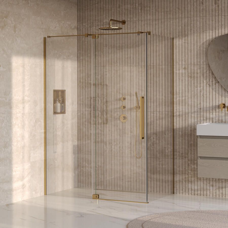 Brauer Stellar Douchecabine 140x80x200cm draaideur glascoating omkeerbaar helder glas geborsteld goud PVD GS-SRC1H14080200GG