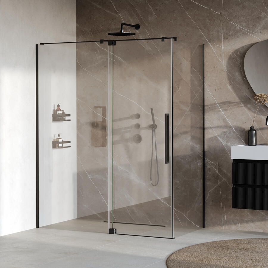 Brauer Stellar Douchecabine 160x100x200cm draaideur glascoating omkeerbaar helder glas mat zwart GS-SRC1H160100200MZ