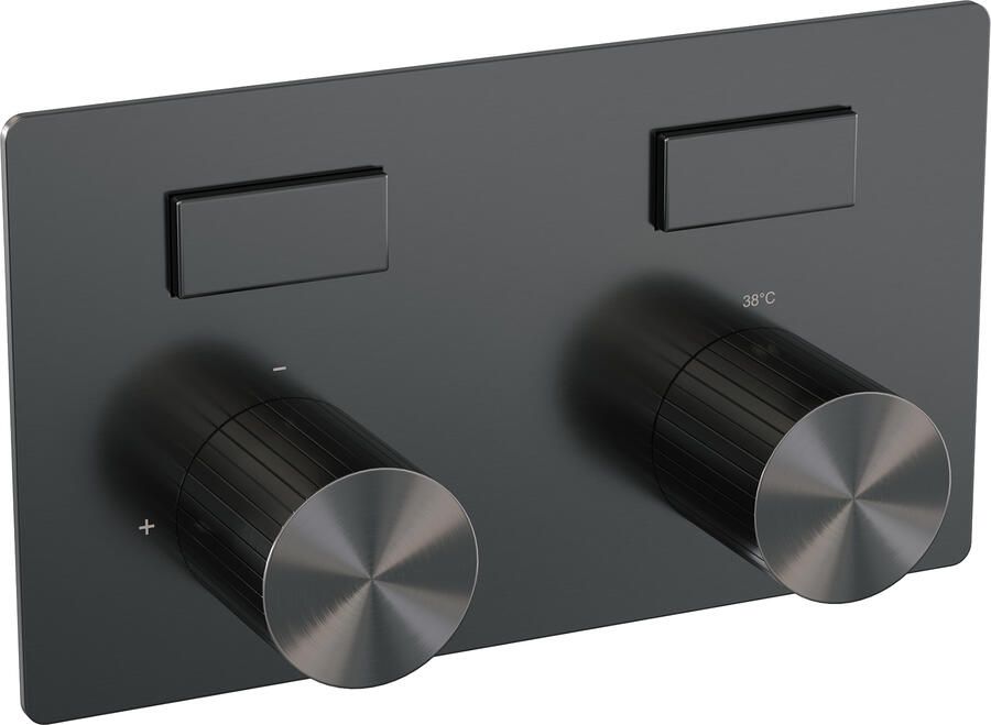Brauer Stripe 2-weg inbouwthermostaat met drukknoppen met in- en afbouwdelen gunmetal geborsteld PVD