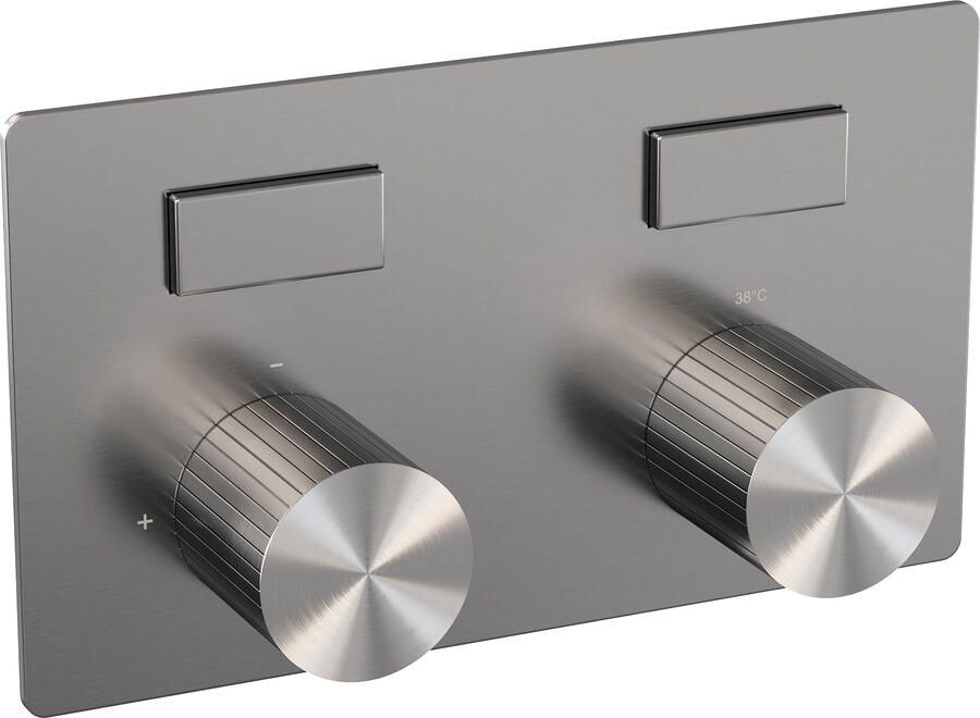 Brauer Stripe 2-weg inbouwthermostaat met drukknoppen met in- en afbouwdelen RVS-kleurig geborsteld PVD