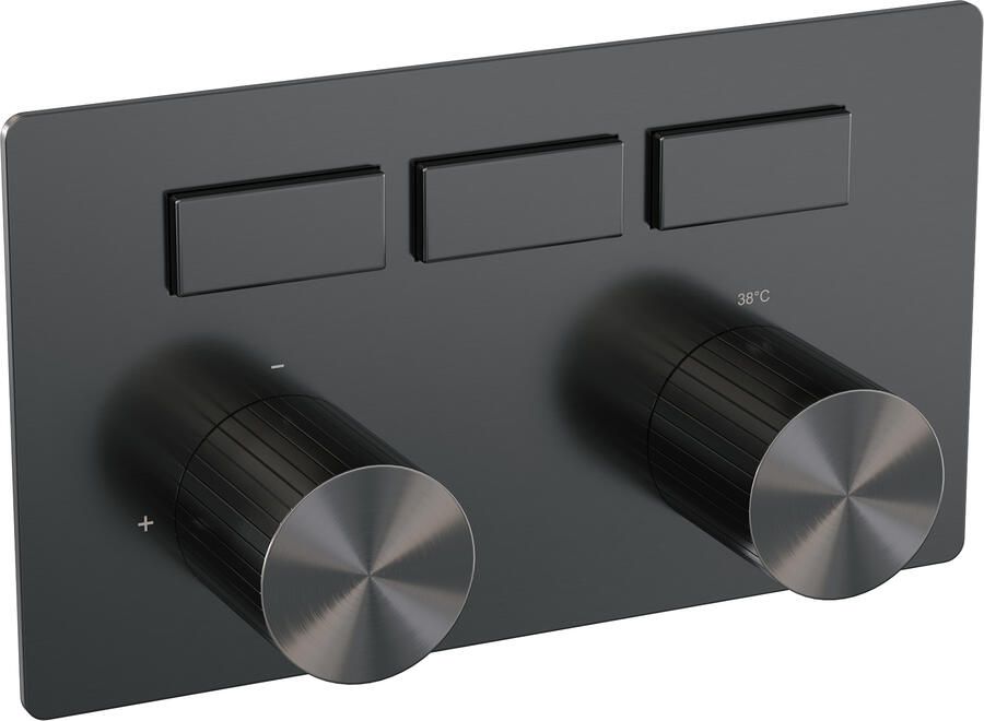 Brauer Stripe 3-weg inbouwthermostaat met drukknoppen met in- en afbouwdelen gunmetal geborsteld PVD