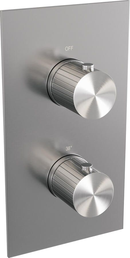 Brauer Stripe 3-weg inbouwthermostaat rechthoekig met in- en afbouwdelen RVS-kleurig geborsteld PVD