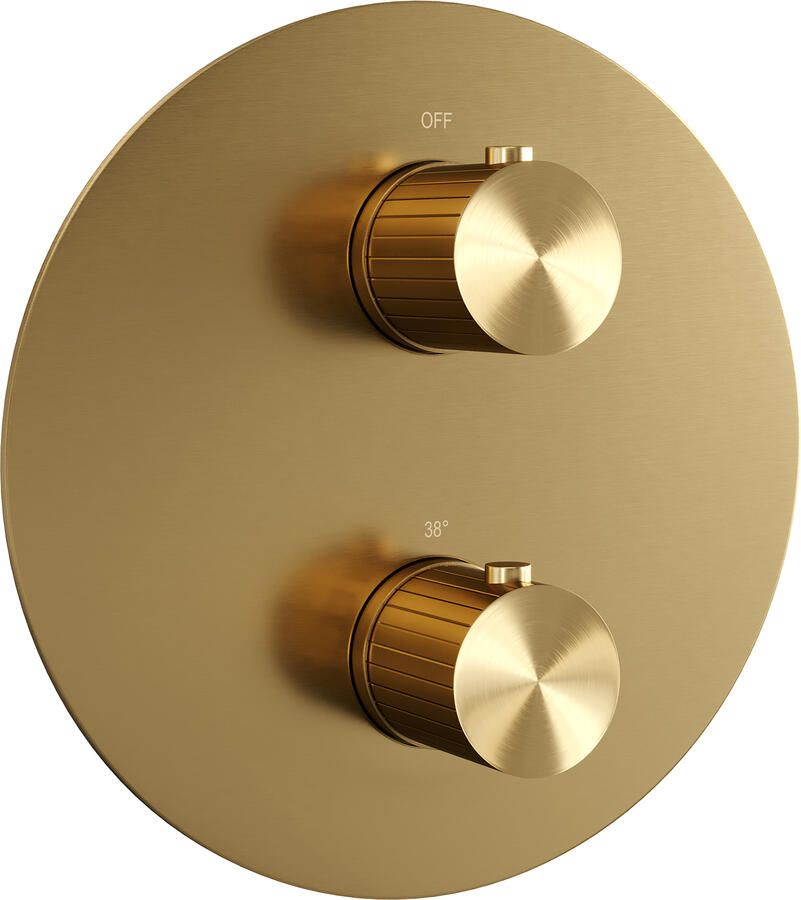 Brauer Stripe 3-weg inbouwthermostaat rond met in- en afbouwdelen goud geborsteld PVD