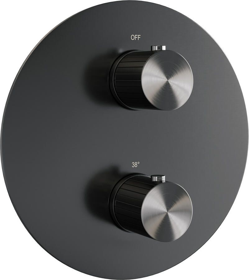 Brauer Stripe 3-weg inbouwthermostaat rond met in- en afbouwdelen gunmetal geborsteld PVD