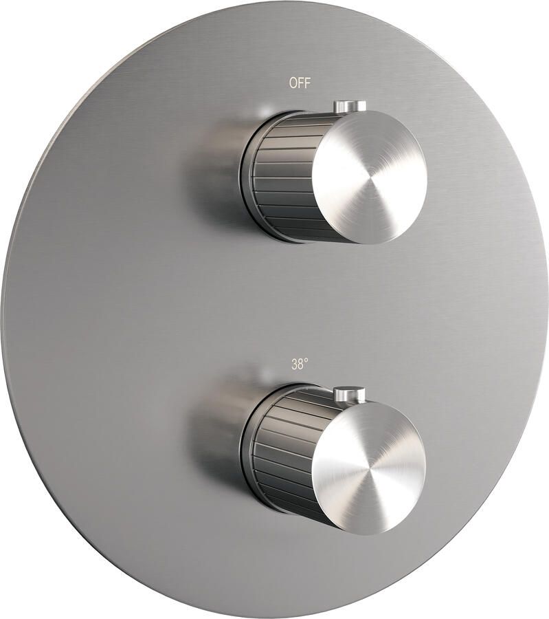 Brauer Stripe 3-weg inbouwthermostaat rond met in- en afbouwdelen RVS-kleurig geborsteld PVD