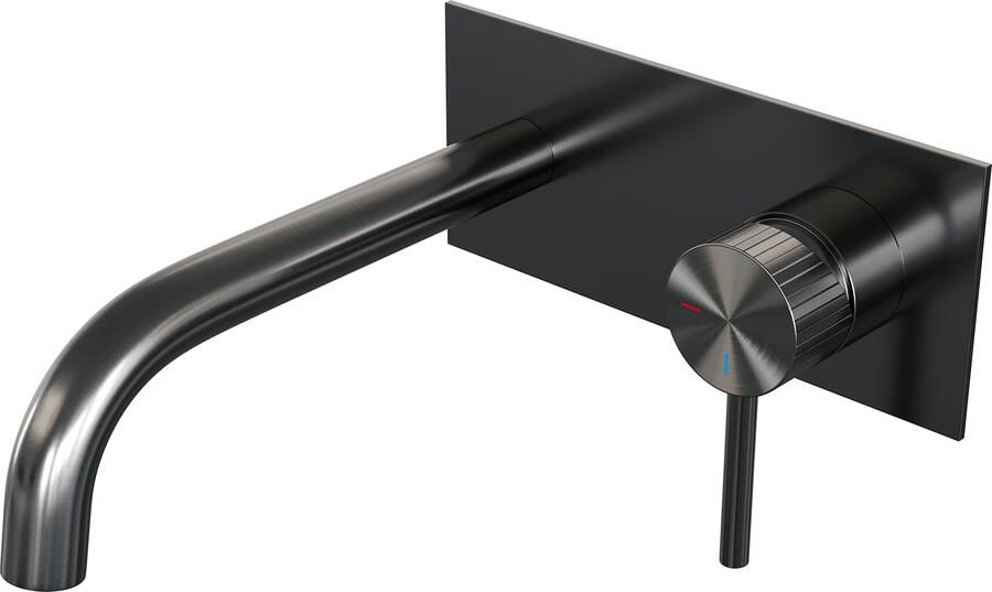 Brauer Stripe inbouw wastafelmengkraan met gebogen uitloop en afdekplaat model A1 gunmetal geborsteld PVD