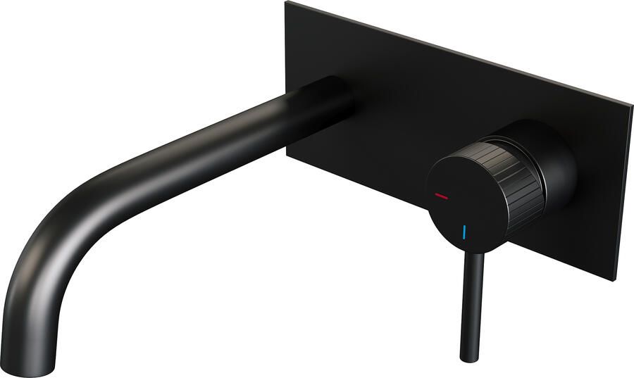 Brauer Stripe inbouw wastafelmengkraan met gebogen uitloop en afdekplaat model A1 mat zwart