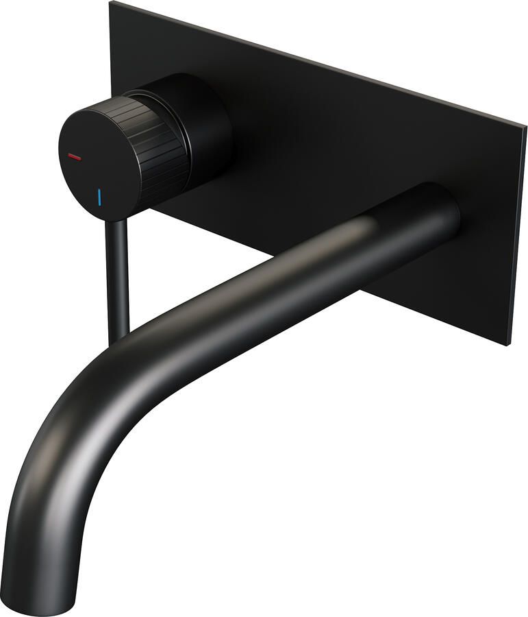 Brauer Stripe inbouw wastafelmengkraan met gebogen uitloop en afdekplaat model A2 mat zwart