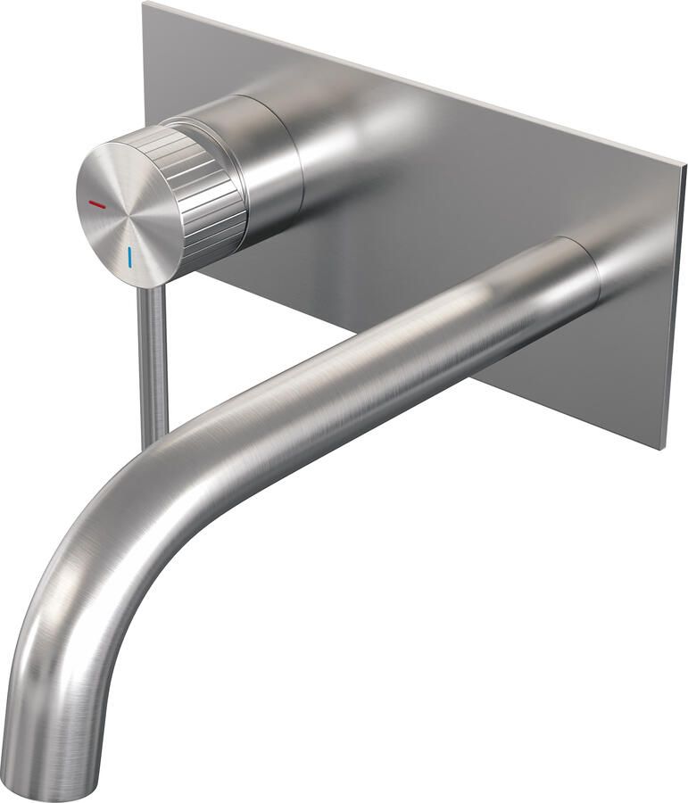 Brauer Stripe inbouw wastafelmengkraan met gebogen uitloop en afdekplaat model A2 RVS-kleurig geborsteld PVD