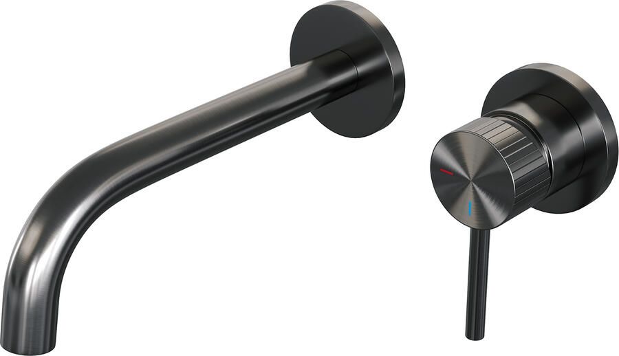 Brauer Stripe inbouw wastafelmengkraan met gebogen uitloop en rozetten model A1 gunmetal geborsteld PVD