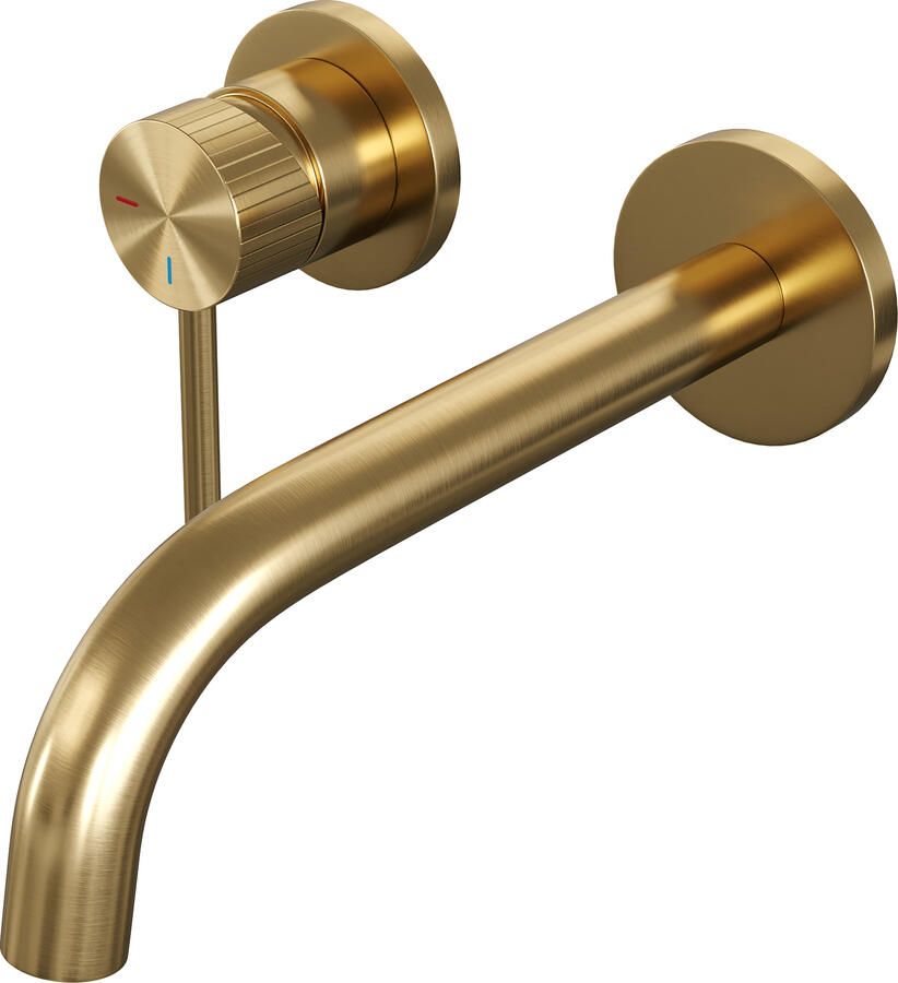 Brauer Stripe inbouw wastafelmengkraan met gebogen uitloop en rozetten model A2 goud geborsteld PVD