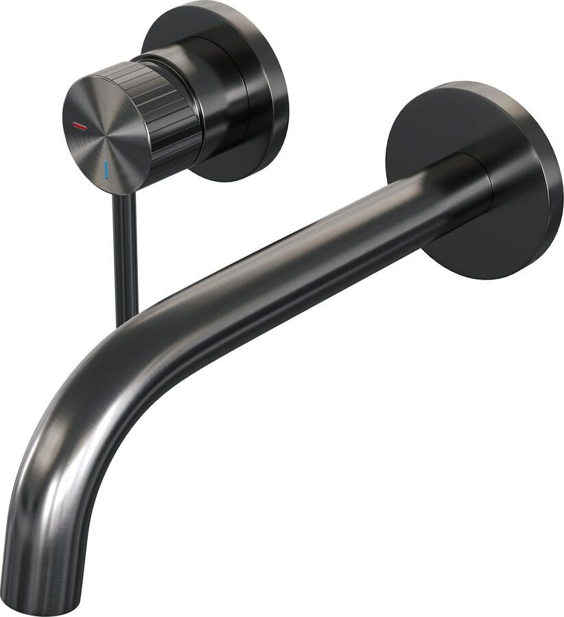 Brauer Stripe inbouw wastafelmengkraan met gebogen uitloop en rozetten model A2 gunmetal geborsteld PVD