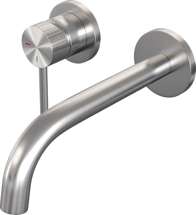 Brauer Stripe inbouw wastafelmengkraan met gebogen uitloop en rozetten model A2 RVS-kleurig geborsteld PVD