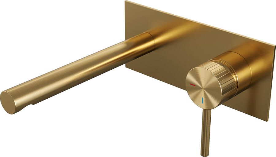 Brauer Stripe inbouw wastafelmengkraan met rechte uitloop en afdekplaat model A1 goud geborsteld PVD