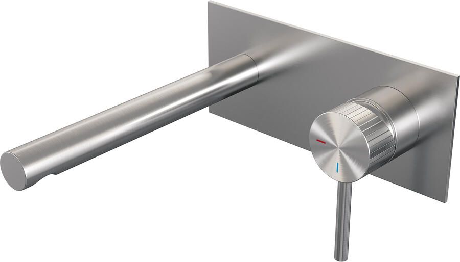 Brauer Stripe inbouw wastafelmengkraan met rechte uitloop en afdekplaat model A1 RVS-kleurig geborsteld PVD