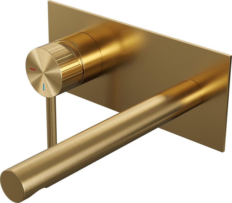 Brauer Stripe inbouw wastafelmengkraan met rechte uitloop en afdekplaat model A2 goud geborsteld PVD