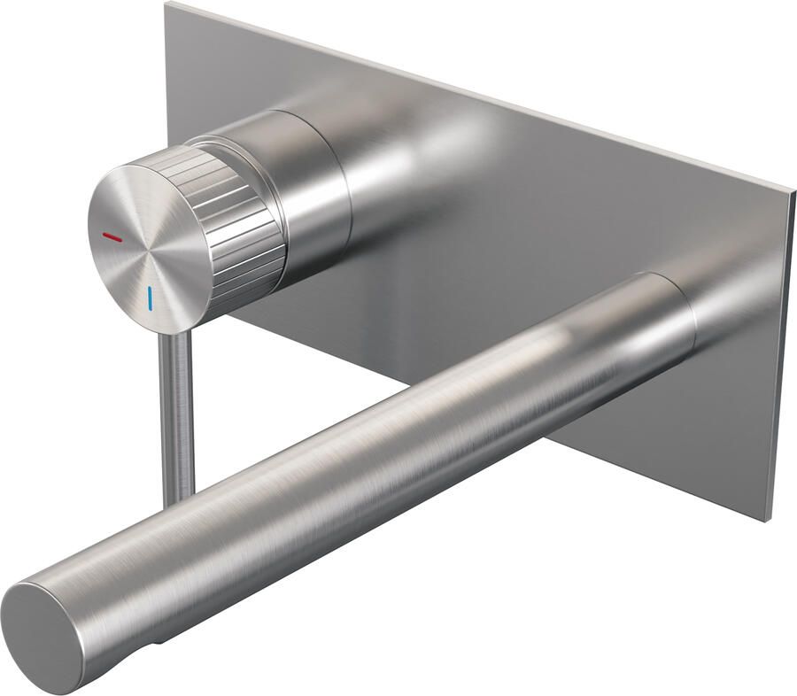 Brauer Stripe inbouw wastafelmengkraan met rechte uitloop en afdekplaat model A2 RVS-kleurig geborsteld PVD