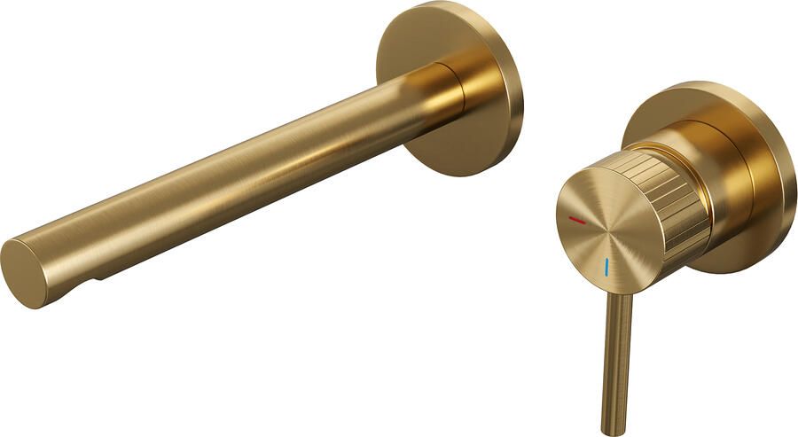 Brauer Stripe inbouw wastafelmengkraan met rechte uitloop en rozetten model A1 goud geborsteld PVD