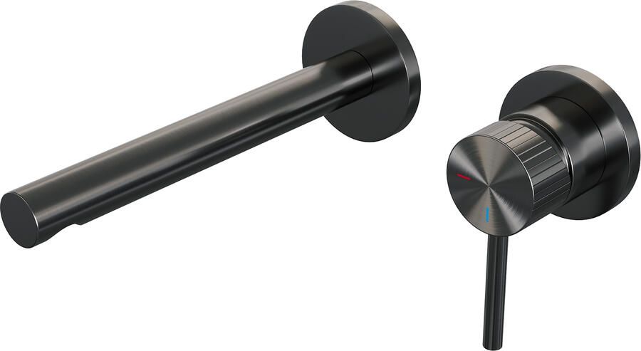 Brauer Stripe inbouw wastafelmengkraan met rechte uitloop en rozetten model A1 gunmetal geborsteld PVD