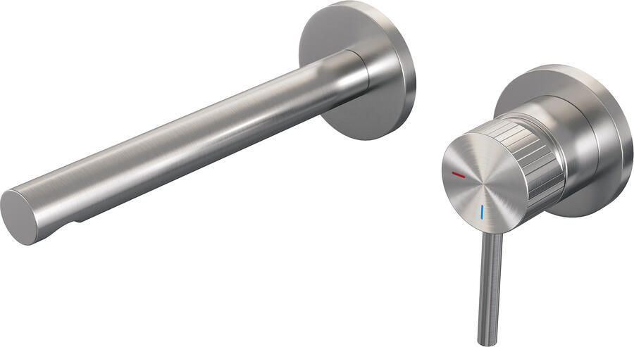 Brauer Stripe inbouw wastafelmengkraan met rechte uitloop en rozetten model A1 RVS-kleurig geborsteld PVD