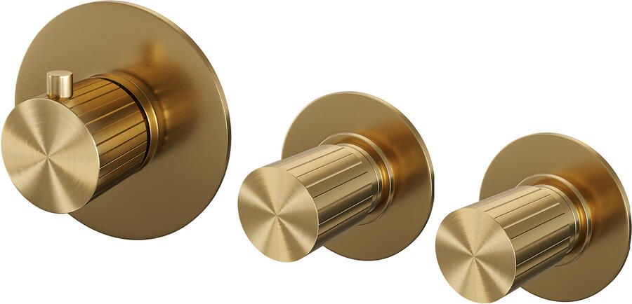 Brauer Stripe inbouwthermostaat en 2 stopkranen met in- en afbouwdelen goud geborsteld PVD