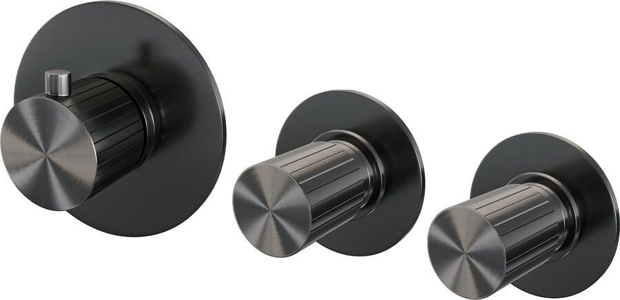 Brauer Stripe inbouwthermostaat en 2 stopkranen met in- en afbouwdelen gunmetal geborsteld PVD