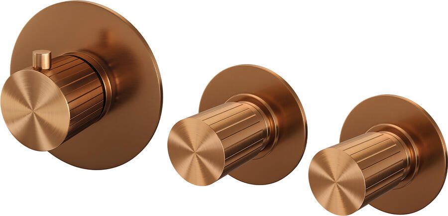 Brauer Stripe inbouwthermostaat en 2 stopkranen met in- en afbouwdelen koper geborsteld PVD