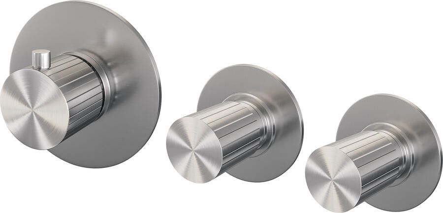 Brauer Stripe inbouwthermostaat en 2 stopkranen met in- en afbouwdelen RVS-kleurig geborsteld PVD