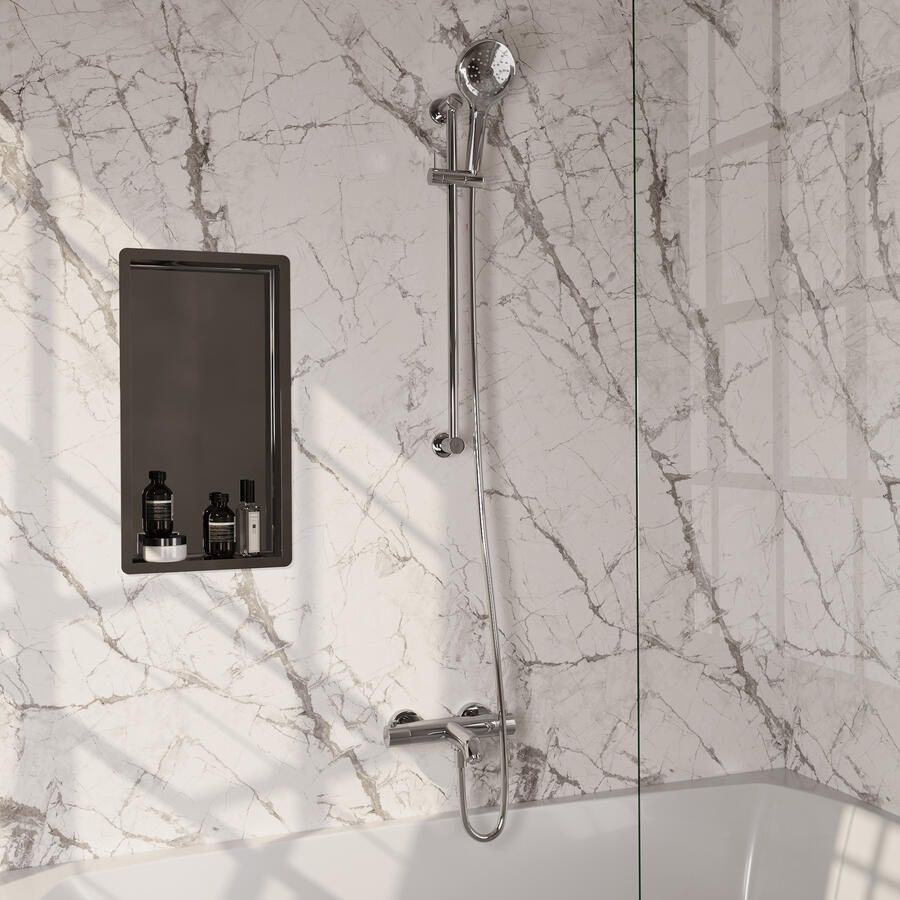 Brauer Stripe opbouw baddouche thermostaatkraan SET 02 met glijstang en 3-standen handdouche en doucheslang chroom