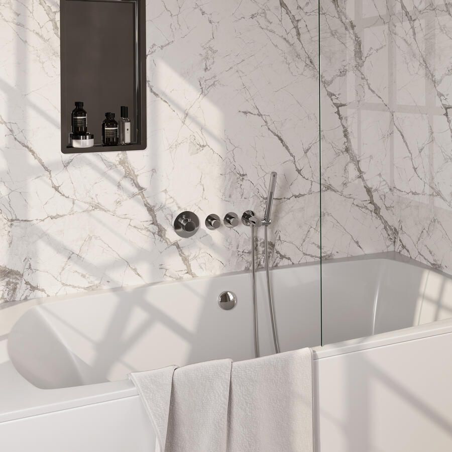 Brauer Stripe thermostatische inbouw badkraan SET 01 met badvulcombinatie en staaf handdouche en doucheslang en wandaansluitbocht chroom