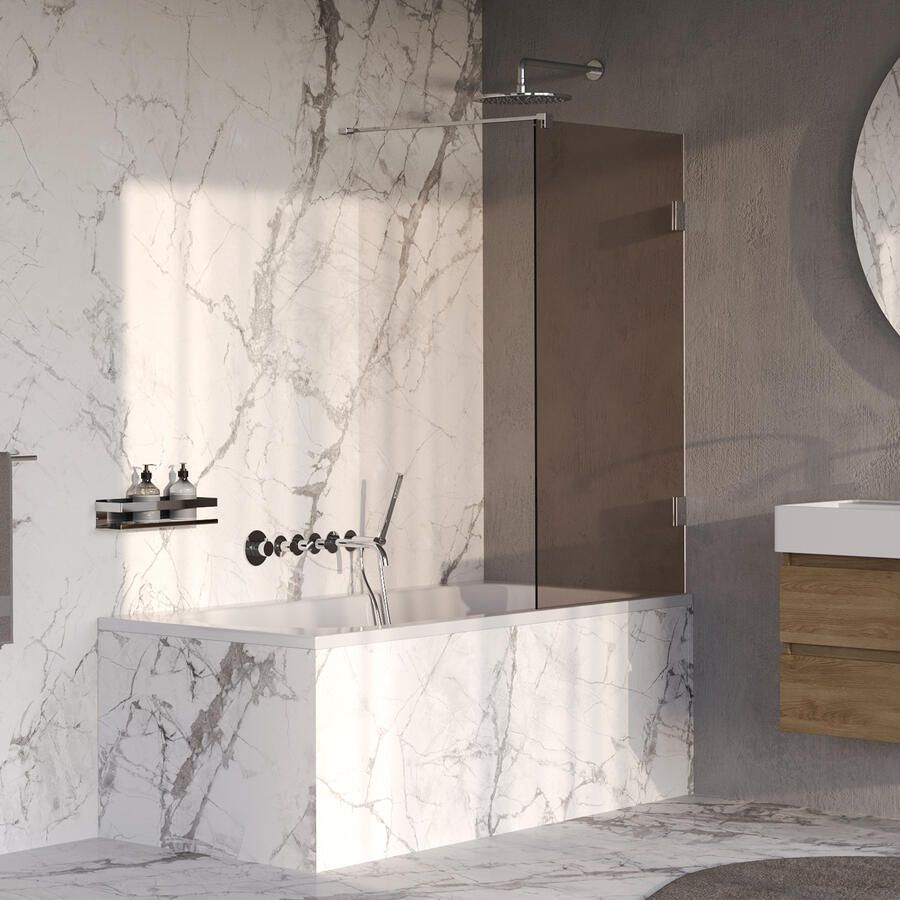 Brauer Void Badwand 80x140 Brons Glas Incl. Glascoating Chroom