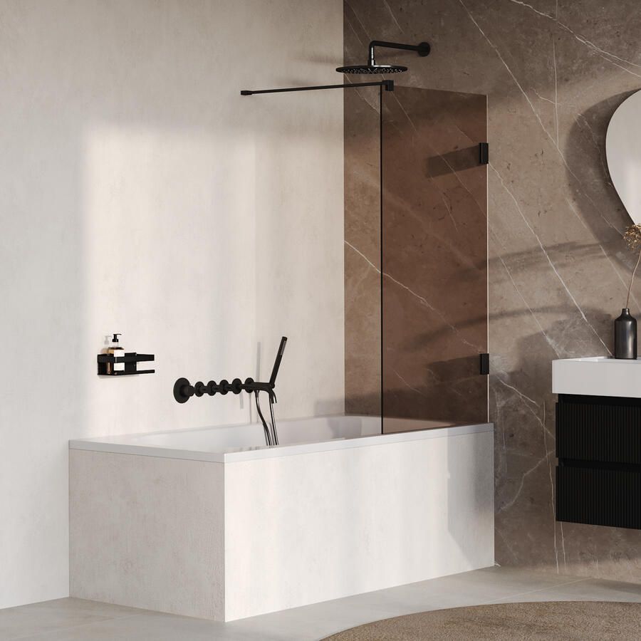 Brauer Void Badwand 80x140 Brons Glas Incl. Glascoating Mat Zwart