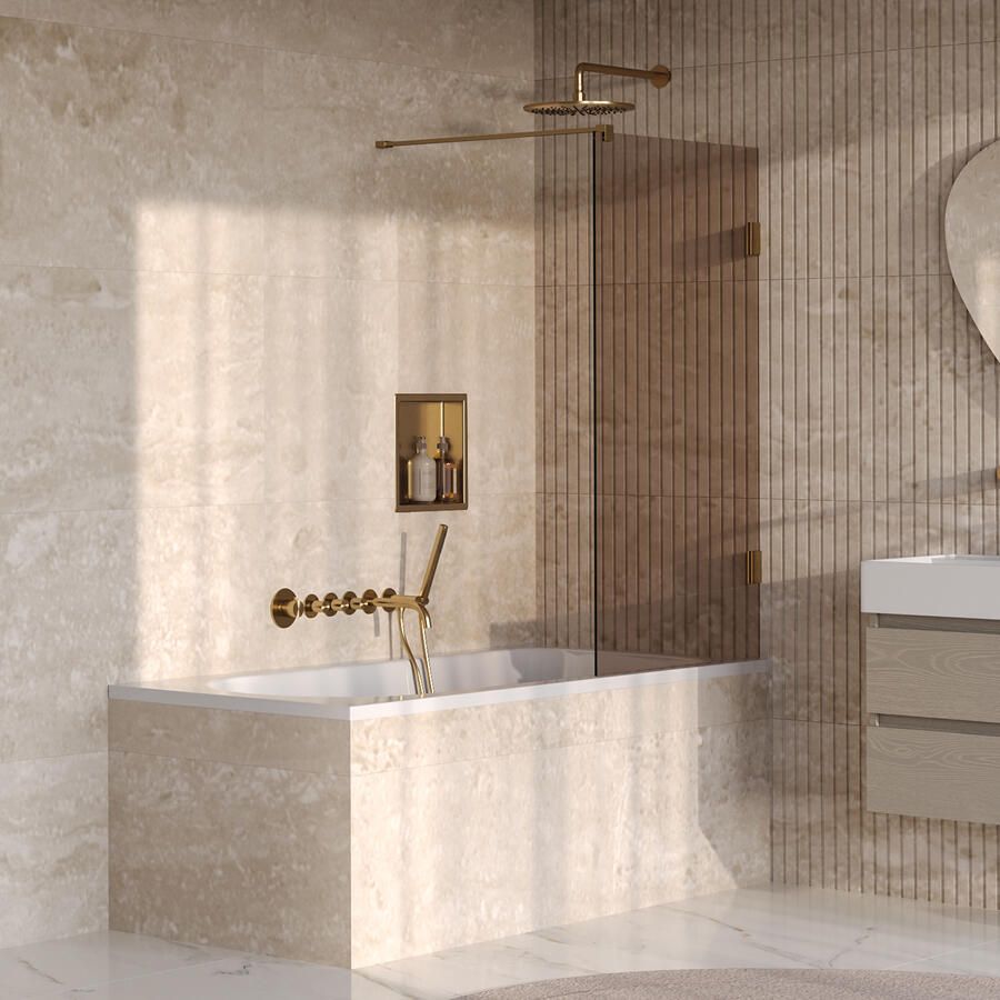 Brauer Void Badwand 80x140 Brons Glas Incl. Glascoating PVD Goud Geborsteld