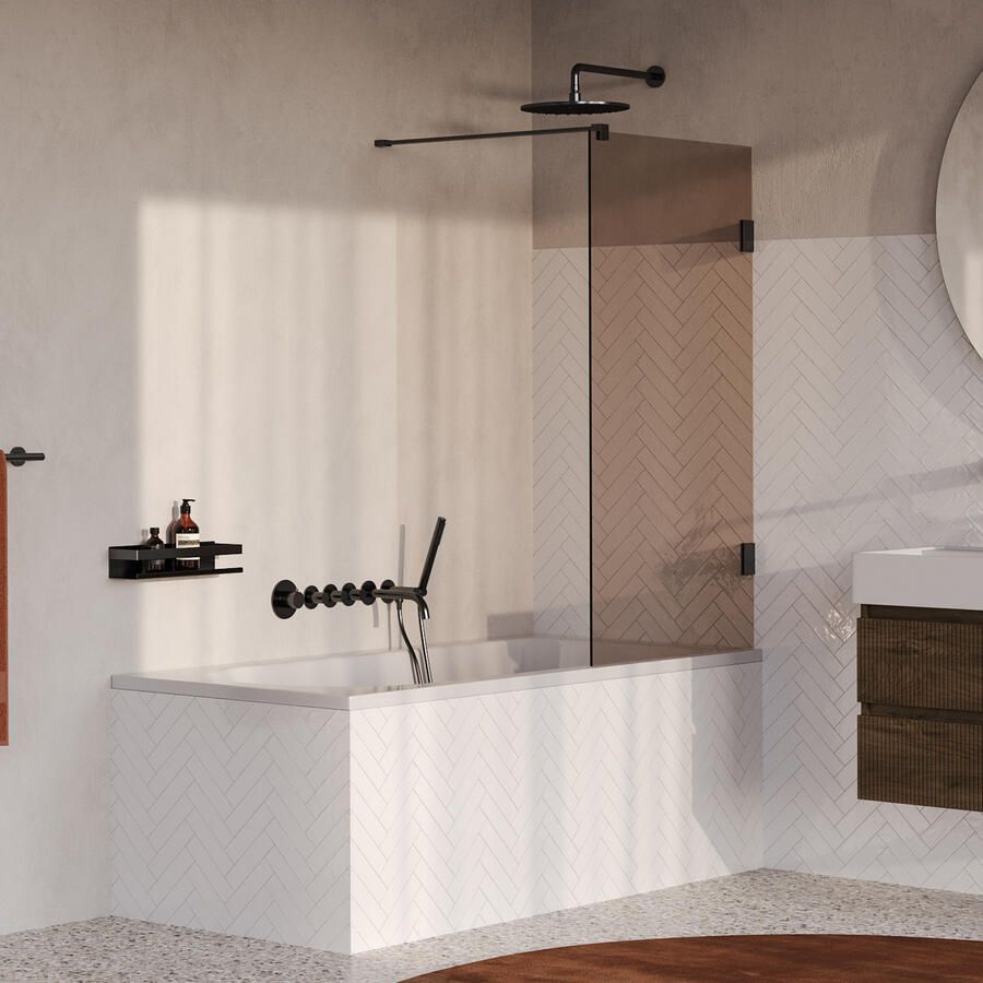 Brauer Void Badwand 80x140 Brons Glas Incl. Glascoating PVD Gunmetal Geborsteld