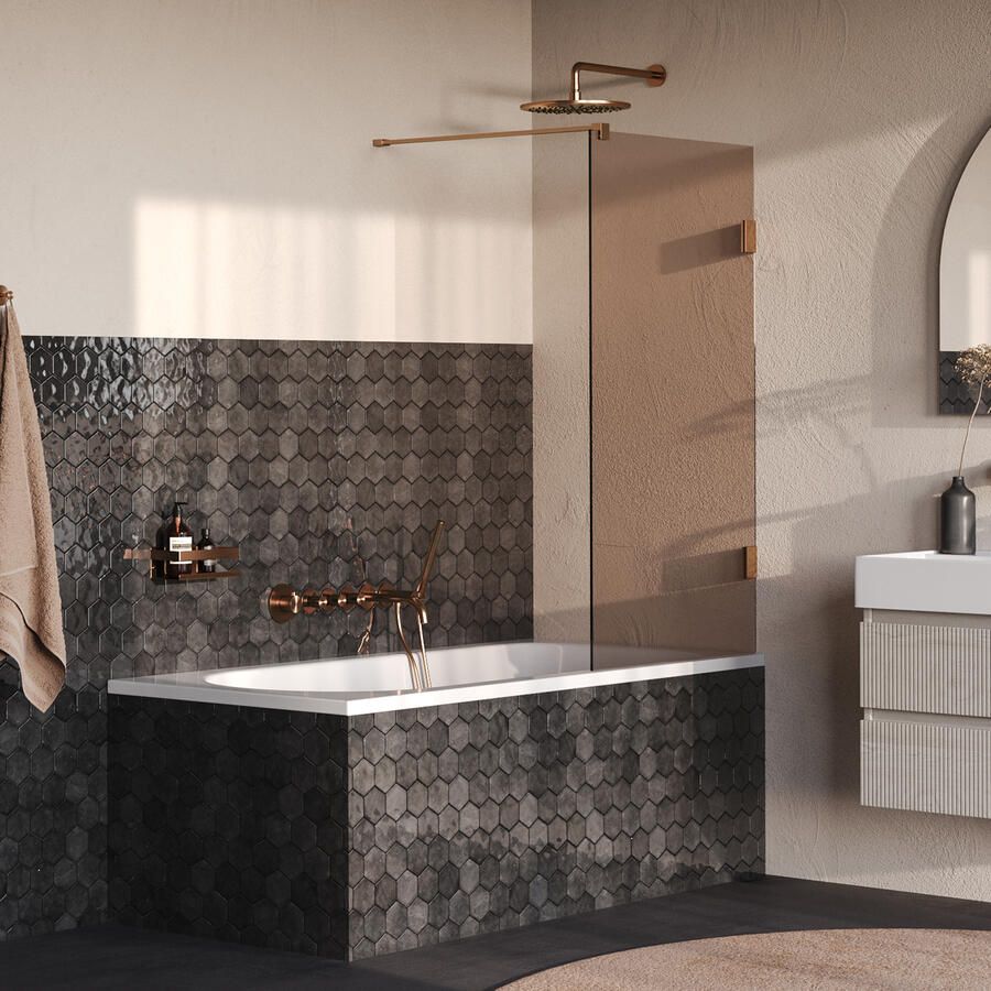 Brauer Void Badwand 80x140 Brons Glas Incl. Glascoating PVD Koper Geborsteld