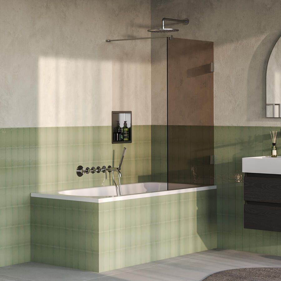 Brauer Void Badwand 80x140 Brons Glas Incl. Glascoating PVD RVS-Kleurig Geborsteld